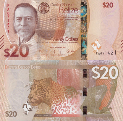 Belize 20 Dollars 2025 P New Issue UNC