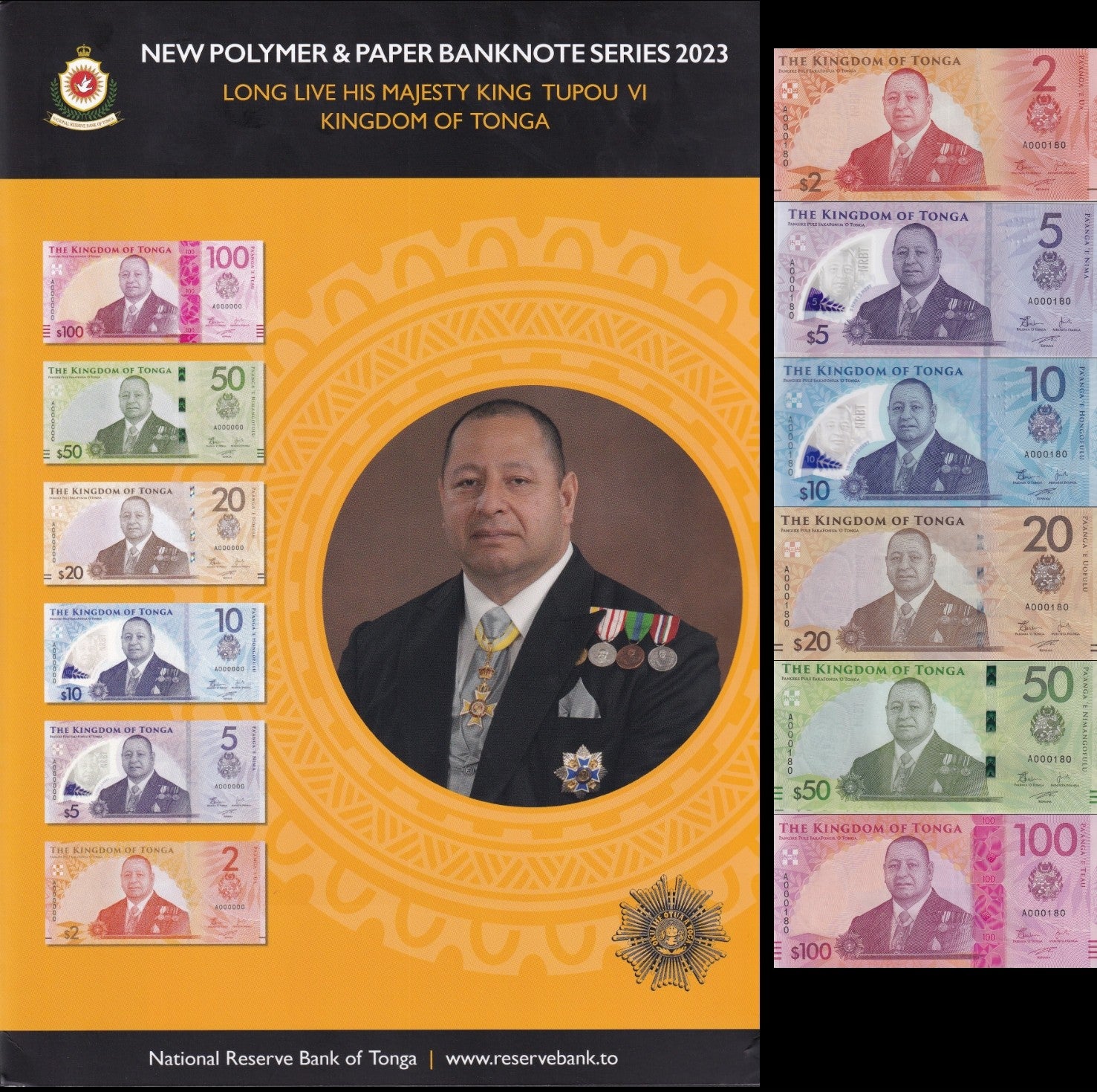 Tonga 2-100 Pa'anga 2023 P 50-55 Paper Polymer UNC Set 6 p Match LOW No. 180 W/F
