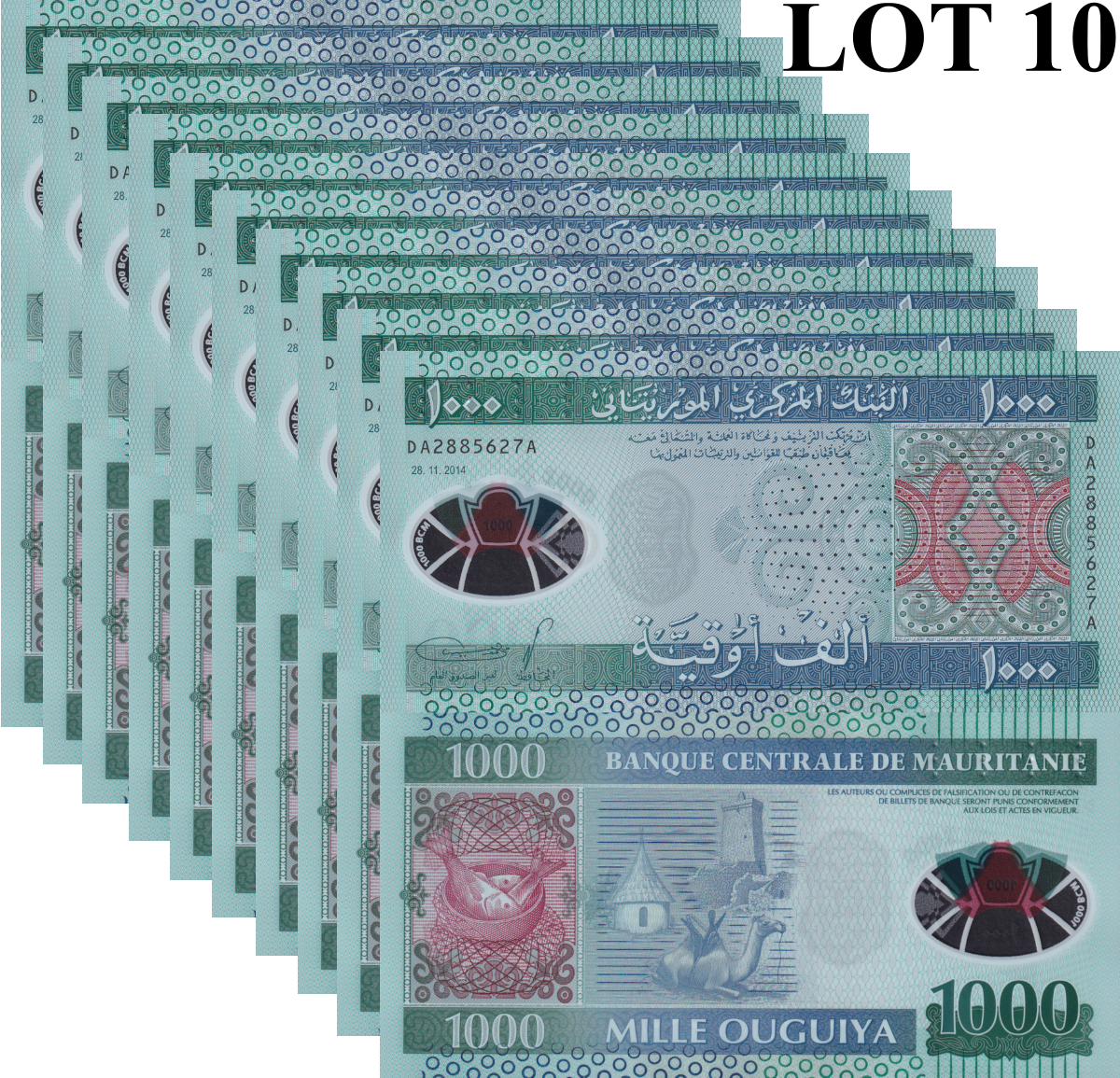 Mauritania 1000 Ouguiya 2014 P 19 Polymer UNC 1/20 Bundle Lot 5 pcs