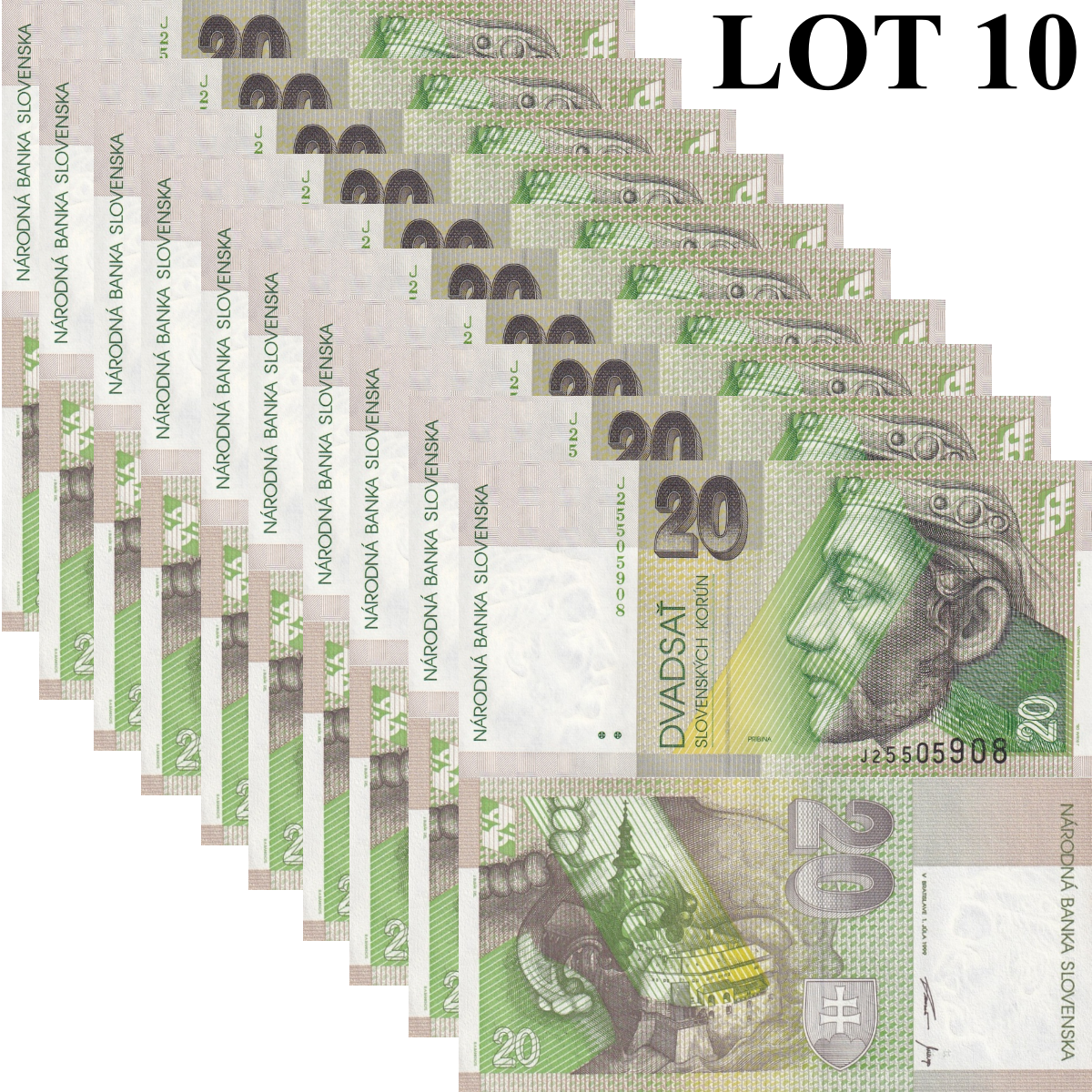 Slovakia 20 Slovenskych Korun 1999 P 20d UNC 1/10 Bundle Lot 10 pcs