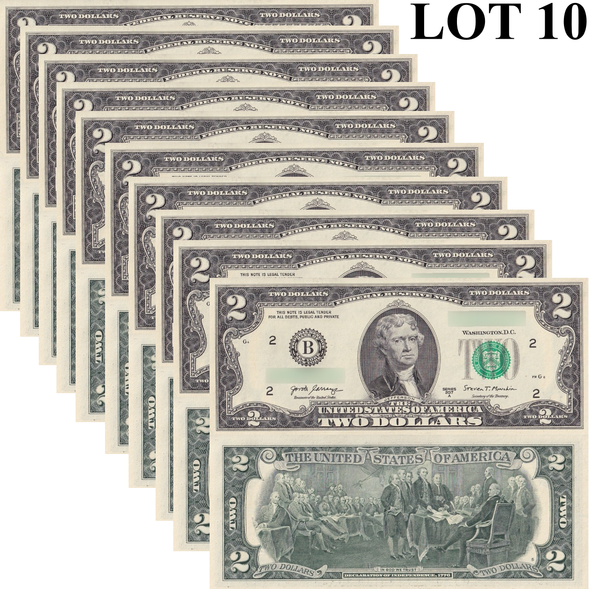 United States USA 2 Dollars 2017A P 545 ''B'' NEW YORK UNC 1/10 Bundle Lot 10 p