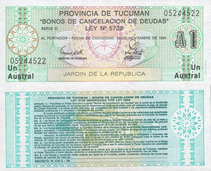 Argentina 1 Austral 1991 P S2711 UNC 1/10 Bundle Lot 10 pcs