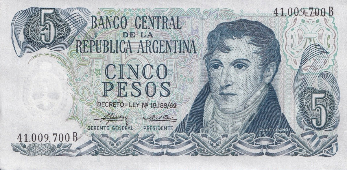 Argentina 5 Pesos ND 1974-1976 P 294 UNC