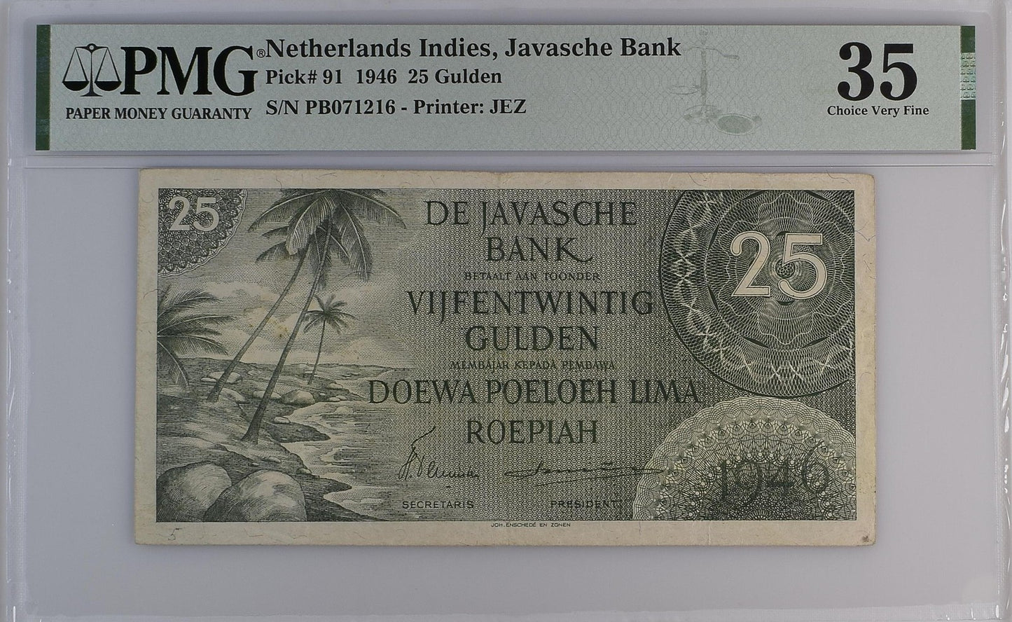 Netherlands Indies Javasche Bank 25 Gulden 1946 P 91 VF PMG 35