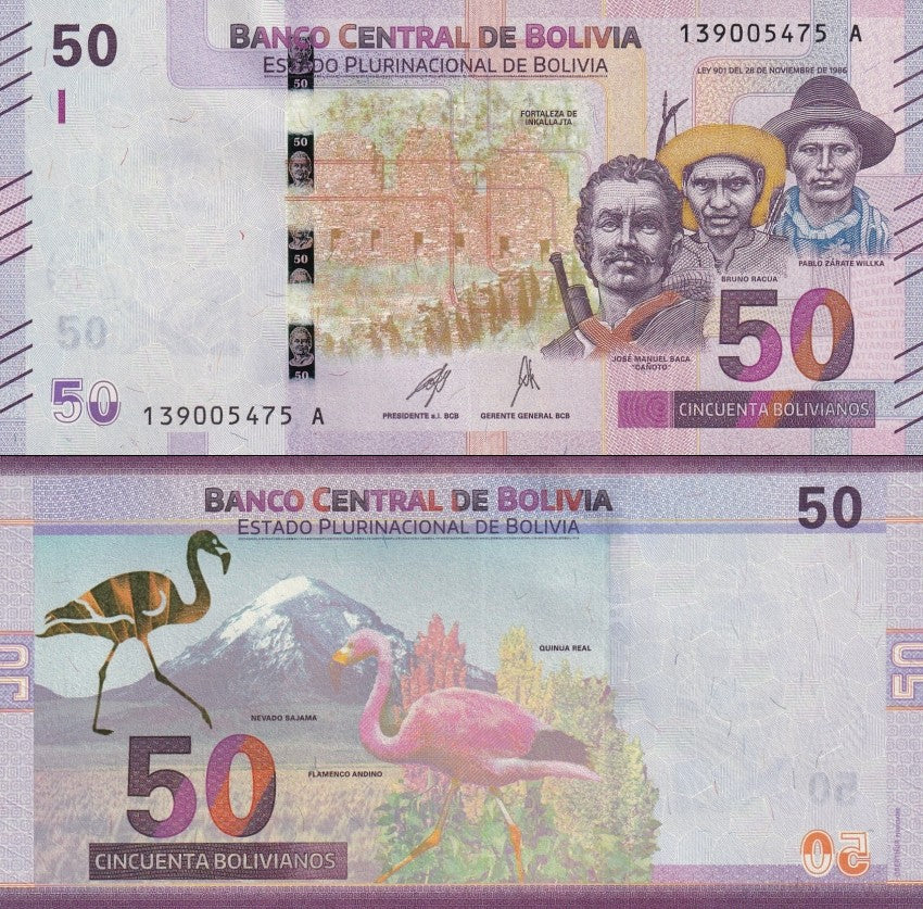 BOLIVIA 50 Bolivianos 1986 P 250 UNC Series A