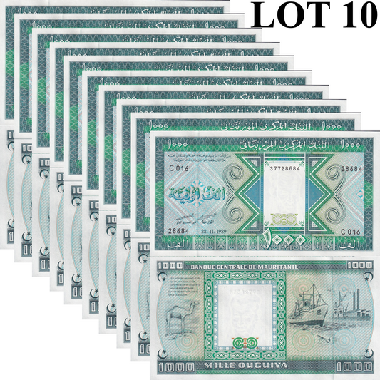 Mauritania 1000 Ouguiya 1989 2024 P 7A Unissued Camel & Factory UNC Lot 10 pcs