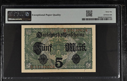 Germany State Loan Currency Note 5 Mark 1917 P 56b UNC PMG 66 EPQ 3rd TOP POP