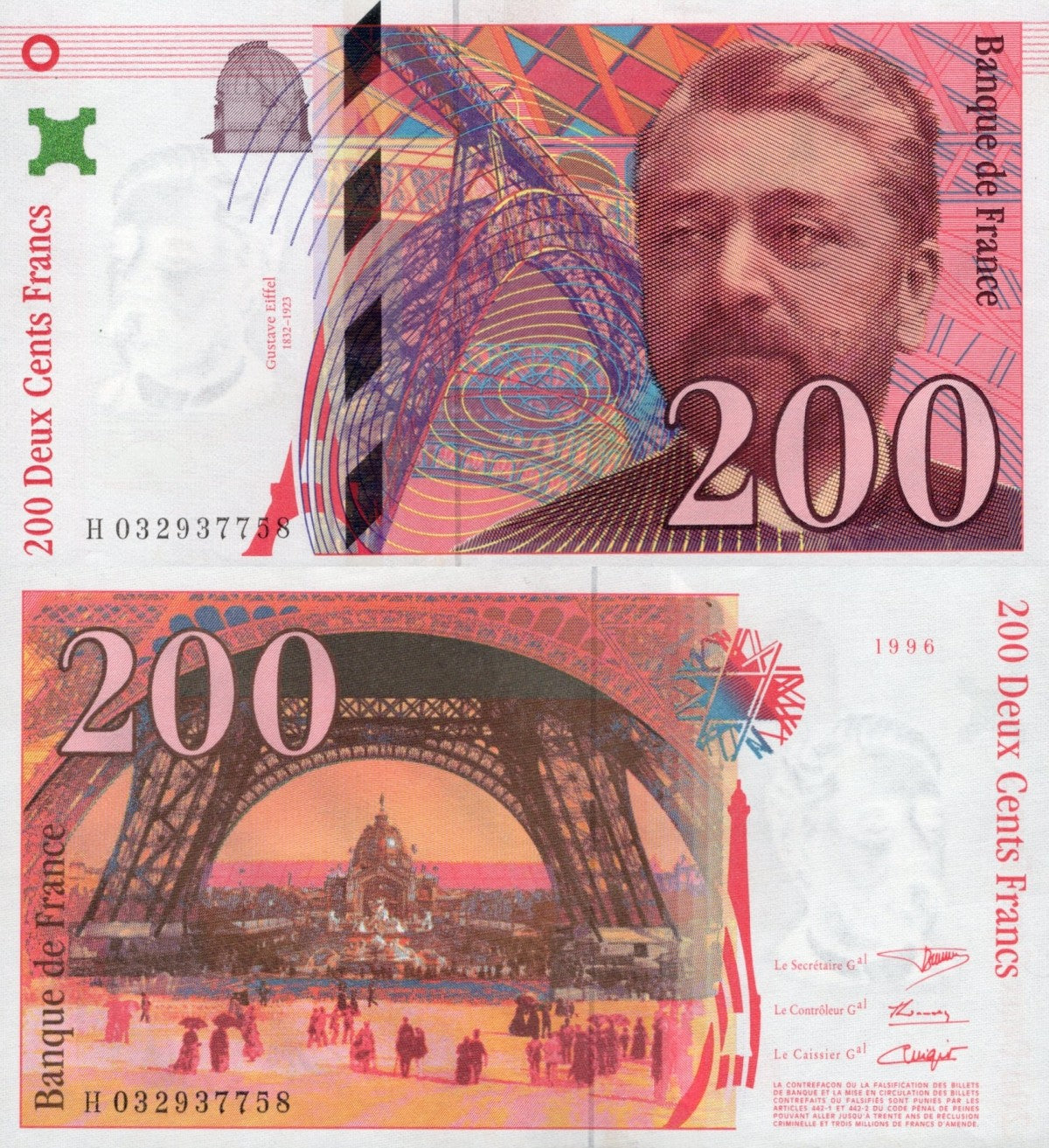 France 200 Francs 1996 P 159 XF AU