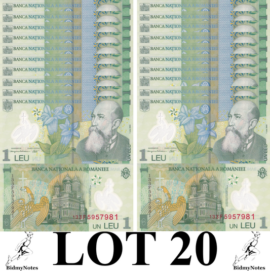 Romania 1 Leu 2005 2013  P 117h Polymer UNC 1/5 Bundle LOT 20 pcs