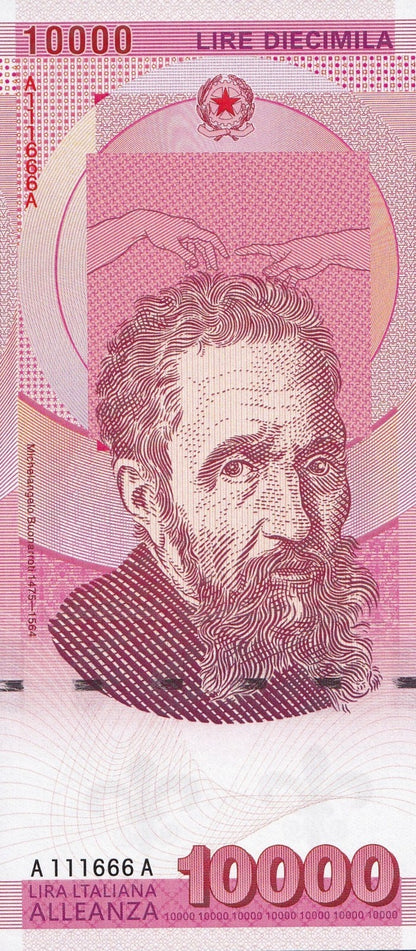 Italian 10000 Lisa Currency Collection UNC Commemorative Test Note