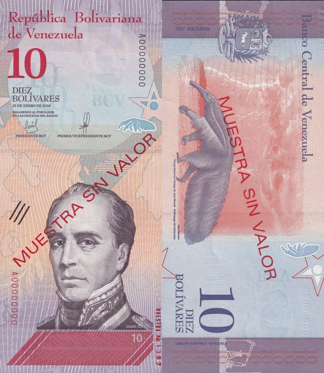 Venezuela 10 Bolivars 2018 P 103 UNC SPECIMEN