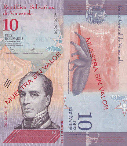 Venezuela 10 Bolivars 2018 P 103 UNC SPECIMEN
