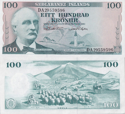 Iceland 100 Kronur 1961 P 44 UNC