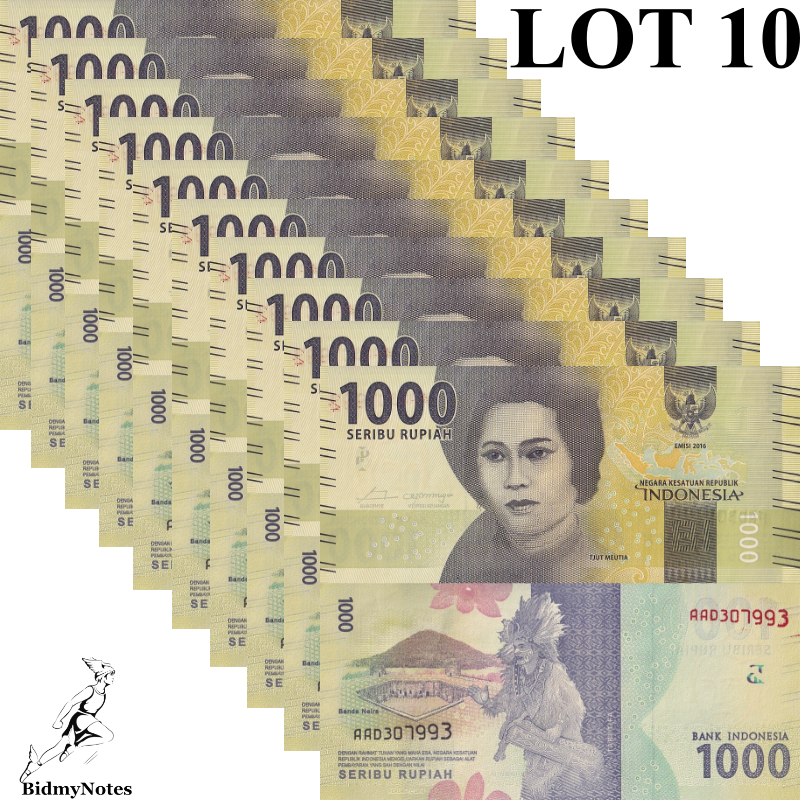 Indonesia 1000 Rupiah 2016 P 154a UNC 1/10 Bundle LOT 10 pcs