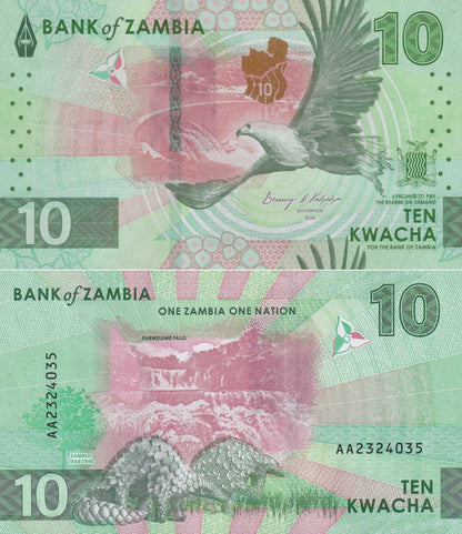 Zambia 10 Kwacha 2024 2025 P New Issue UNC AA Prefix 1/20 Bundle LOT 5 pcs