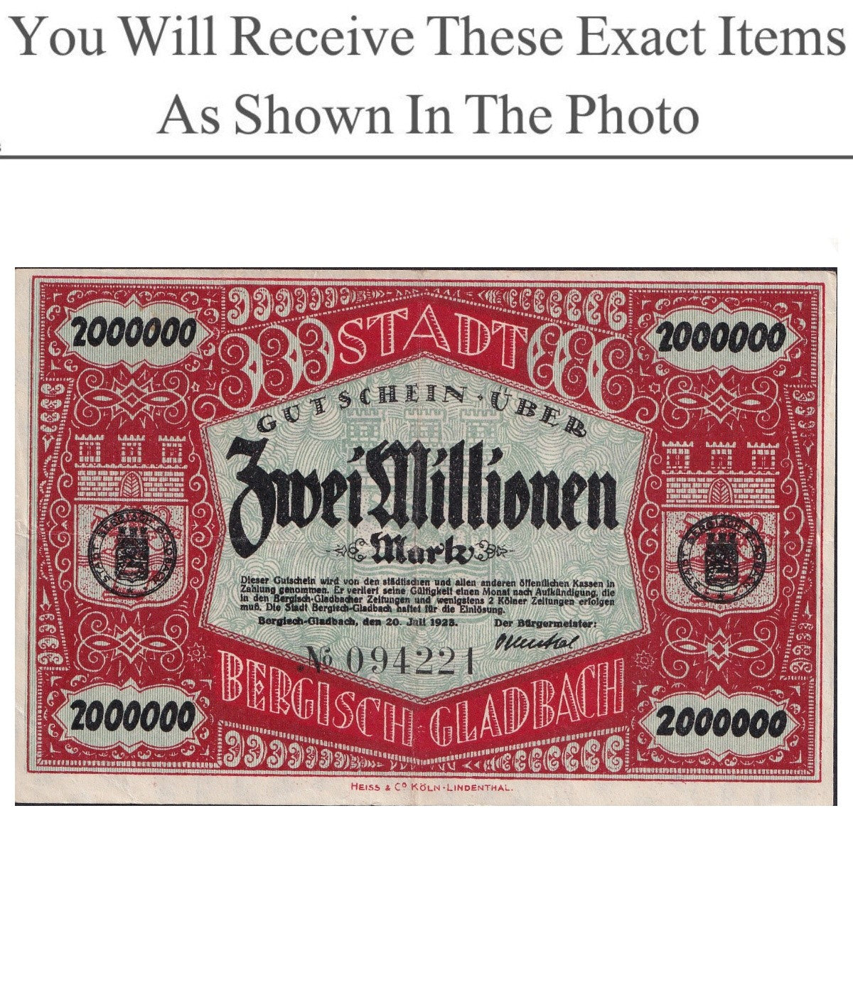 Germany Notgeld BERGISCH GLADBACH 2000000 Mark 1923