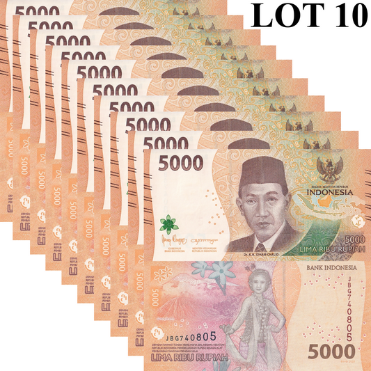 Indonesia 5000 Rupiah 2022 / 2023 P 164 UNC 1/10 Bundle Lot 10 pcs