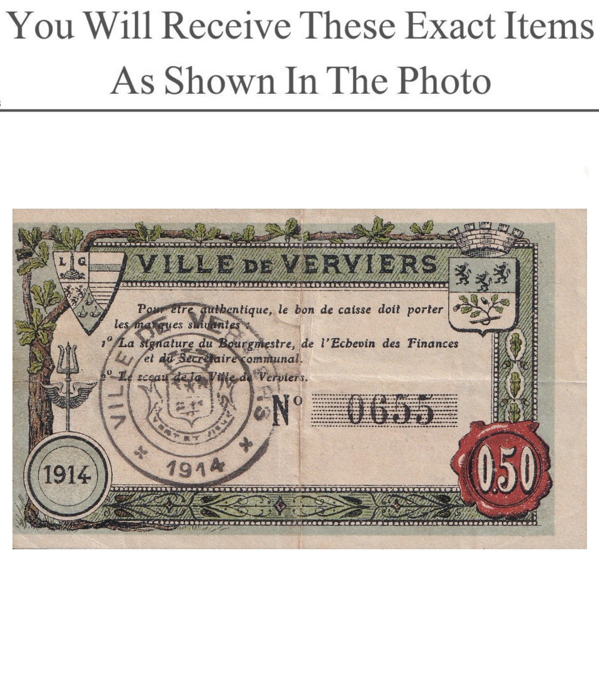 Belgium Notgeld VERVIERS 50 Centimes 1914