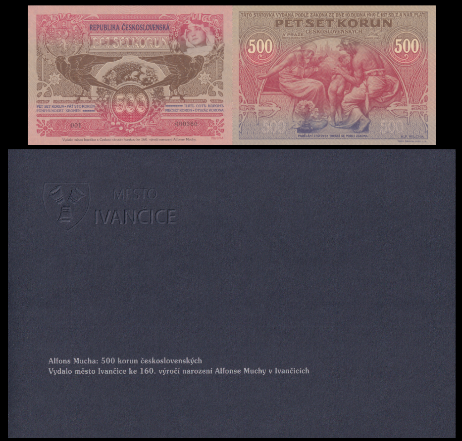 Czechoslovakia 500 Korun 1919 P 12a UNC LOW SERIAL NO. 000XXX With Folder