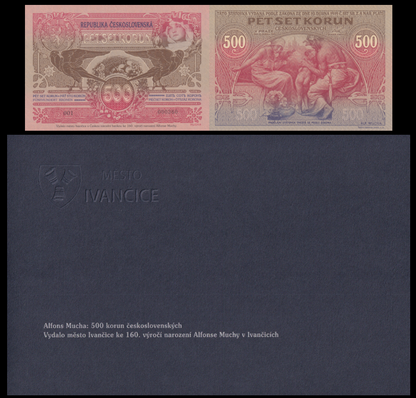 Czechoslovakia 500 Korun 1919 P 12a UNC LOW SERIAL NO. 000XXX With Folder