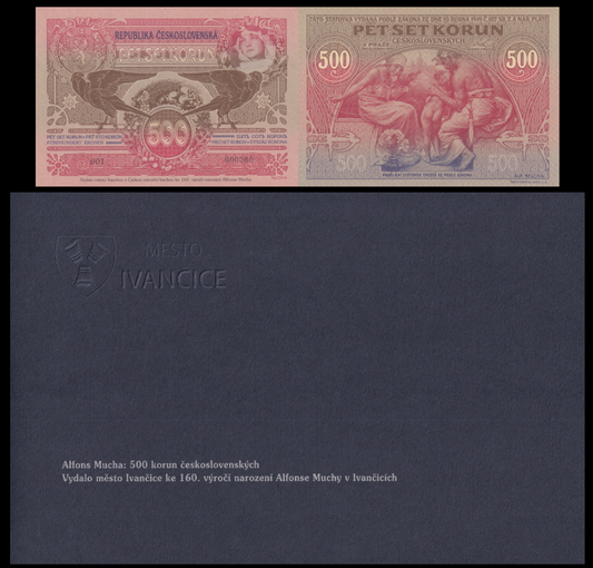 Czechoslovakia 500 Korun 1919 P 12a UNC LOW SERIAL NO. 000XXX With Folder