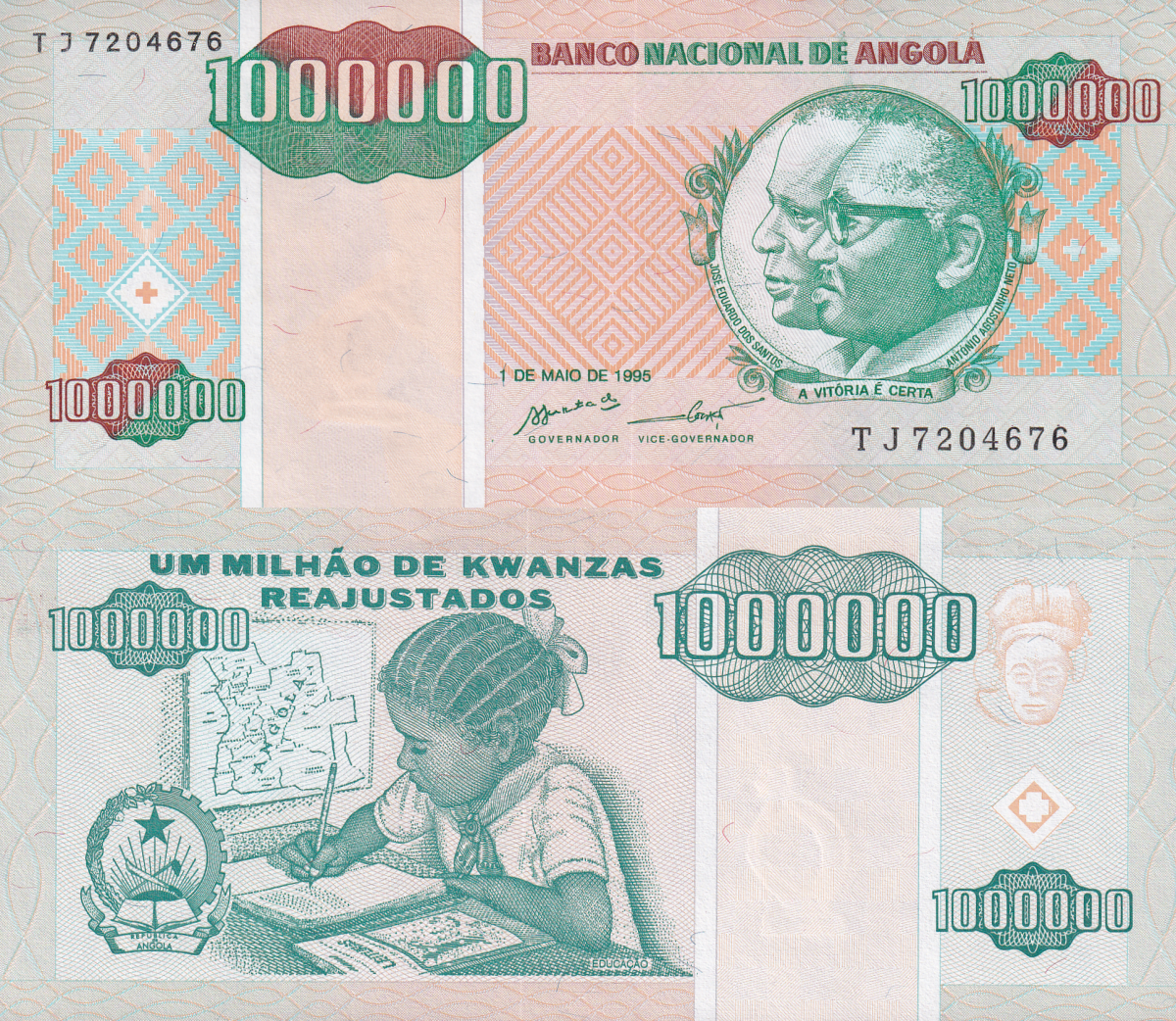 Angola 1000000 Kwanzas Reajustados 1995 P 141 UNC LOT 3 pcs