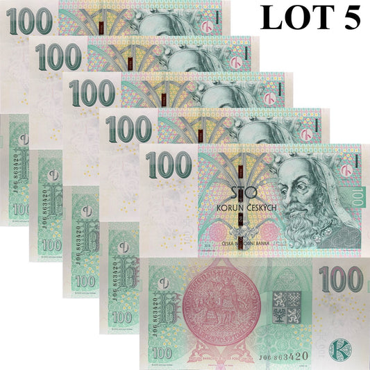 Czechia 100 Korun 2018 P 18 UNC 1/20 Bundle Lot 5 pcs