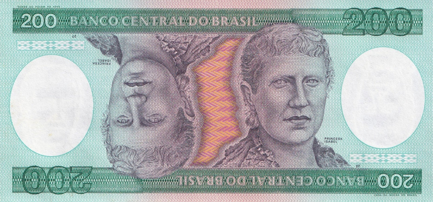Brazil 200 Cruzeiros ND 1981-1984 P 199 UNC FOXING