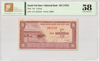 South Viet Nam 5 Dong ND (1955) P 13a AU TQG 58 EGPQ With Hard Case