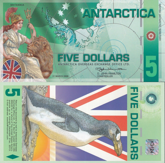 Antarctica 5 Dollars 2008 Polymer TEST NOTE UNC