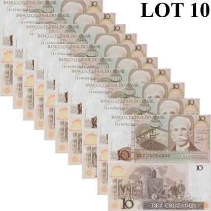 Brazil 10 Cruzados ND (1986 & 1987) P 209b UNC 1/10 Bundle Lot 10 pcs