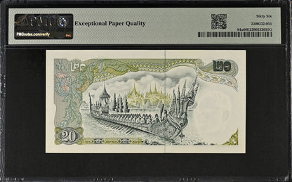 Thailand Bank of Thailand 20 Baht ND (1971-81) P 84a UNC PMG 66 EPQ