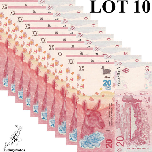 Argentina 20 Pesos ND 2017 P 361 UNC 1/10 Bundle LOT 10 pcs