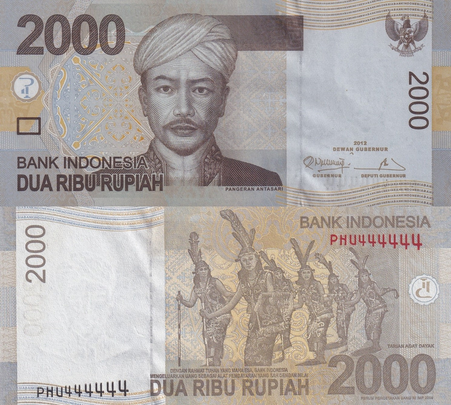 Indonesia 2000 Rupiah 2012 P 148d UNC SOLID 4 - 444444