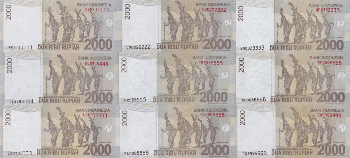 Indonesia 2000 Rupiah 2015 P 148g UNC Set 9 pcs SOLID 111111-999999