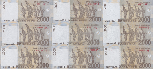 Indonesia 2000 Rupiah 2015 P 148g UNC Set 9 pcs SOLID 111111-999999
