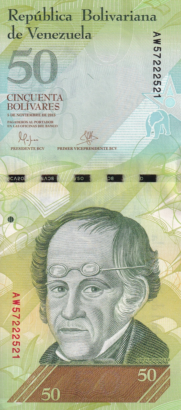 Venezuela 50 Bolivares 2015 P 92k UNC