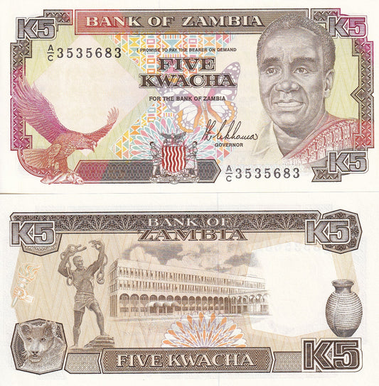 Zambia 5 Kwacha ND 1989 P 30a UNC