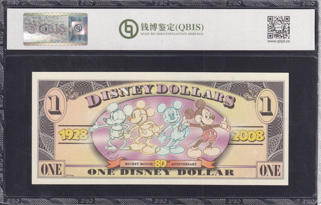 USA Disney 1 Dollar 2008 Mickey 80th Anniversary UNC With Hard Case