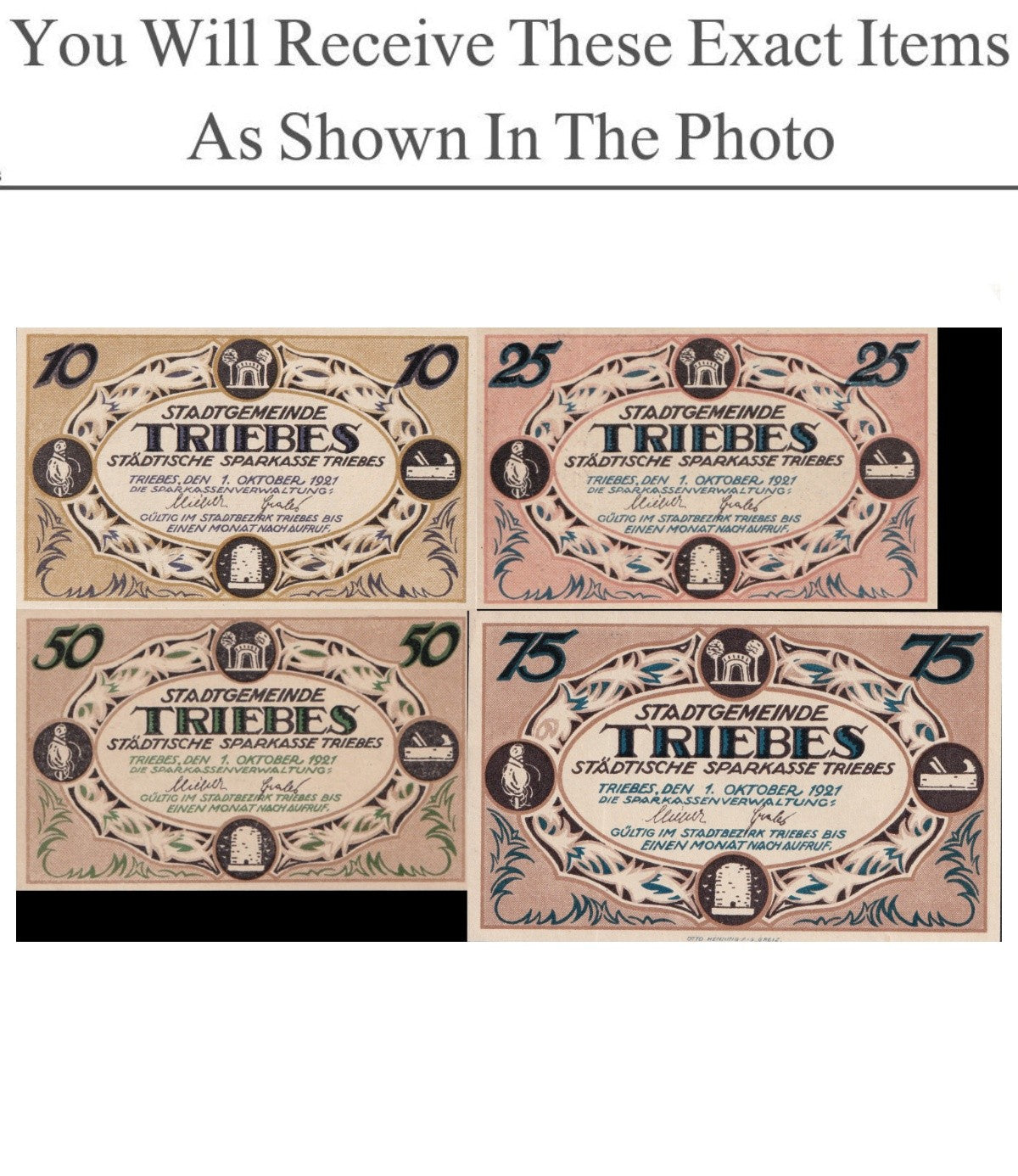 Germany Notgeld TRIEBES 10 25 50 75 Pfenning 1921 Full Set 4 pcs