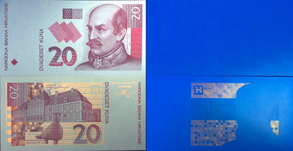 Croatia 20 Kuna 1993 P 30 UNC Front and Back Progressive Proof Set 2 pcs