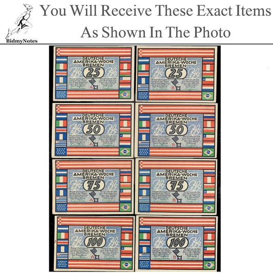 Germany Notgeld BREMEN 25 50 75 100 Pfennig 1923 Set 8 pcs