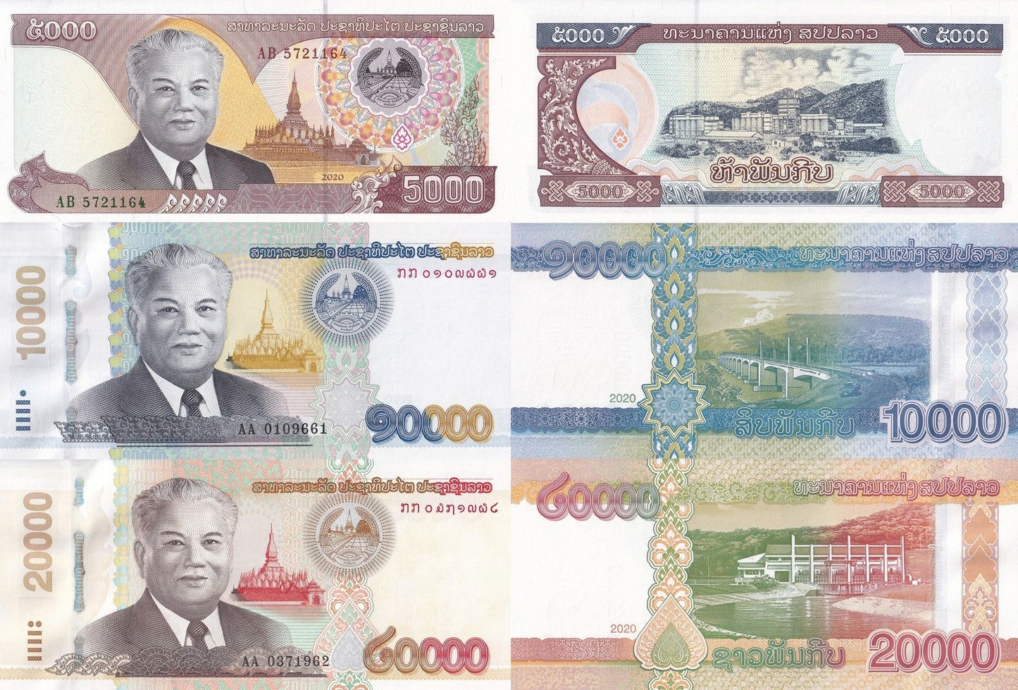 Laos 5000 10000 20000 Kip 2020 P 41A 41B 41C UNC Set 3 pcs