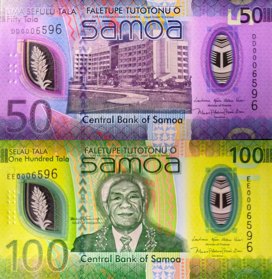 Samoa 50 100 Tala 2025 P New Issue Polymer UNC Set 2 pcs Matching No.