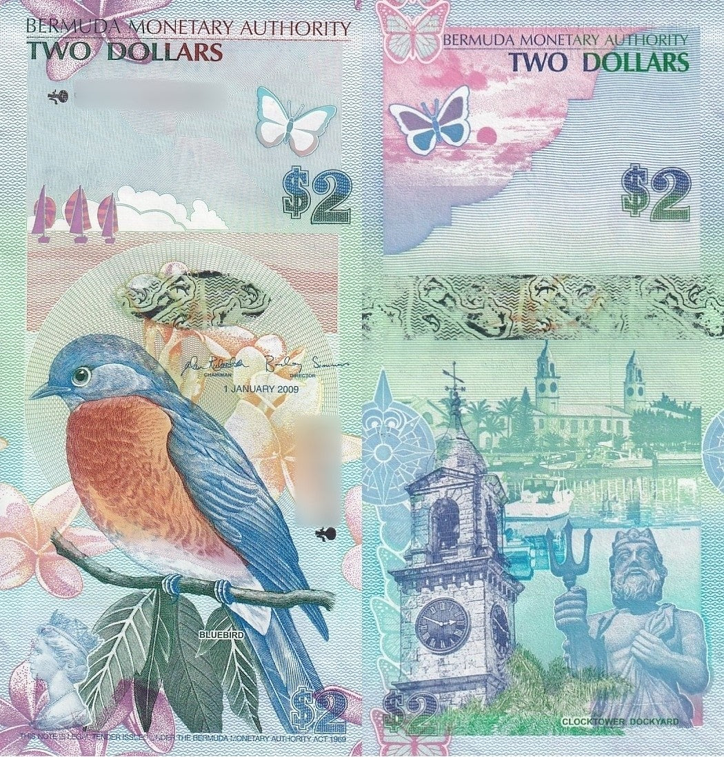 Bermuda 2 Dollars 2009 P 57a UNC Onion First Prefix