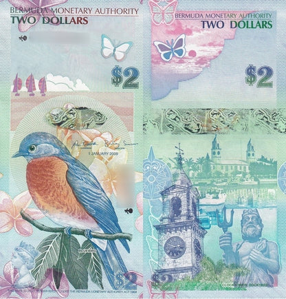 Bermuda 2 Dollars 2009 P 57a UNC Onion First Prefix
