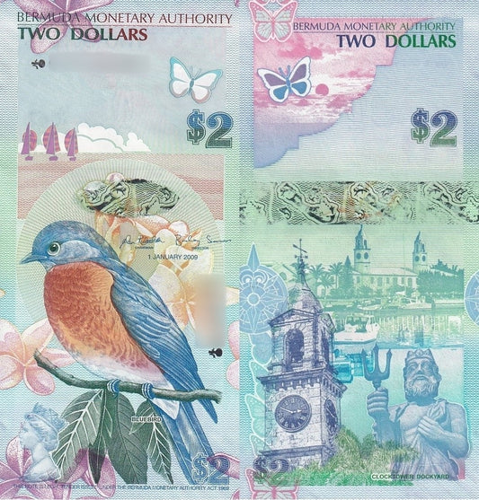 Bermuda 2 Dollars 2009 P 57a UNC Onion First Prefix