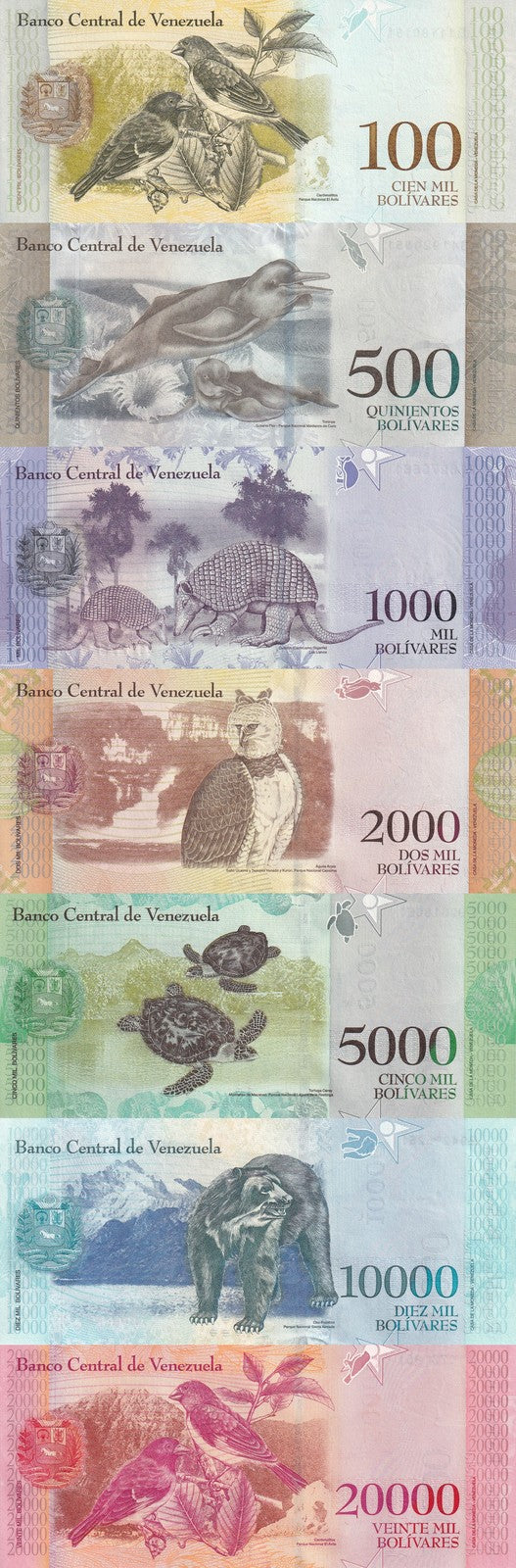 Venezuela 100 500 1000-100000 Balivares 2016-2017 P 94 95 96-100 UNC Set 7 pcs