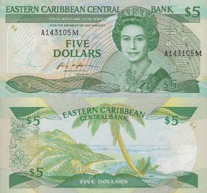 East Caribbean States 5 Dollars ND 1986-1988 P 18m Letter M Montserrat UNC