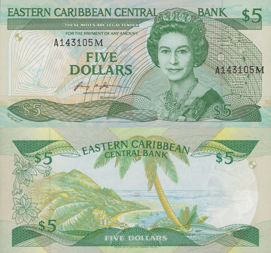 East Caribbean States 5 Dollars ND 1986-1988 P 18m Letter M Montserrat UNC